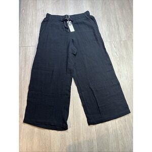 New Eileen Fisher Gauze Wide Leg Ankle Pants Black Medium Boho‎ Festival Organic